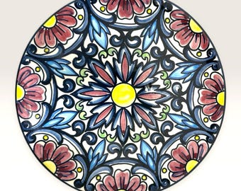 Plato decorativo de pared vintage de cerámica Talavera española pintado a mano de 25 cm (10 pulgadas)