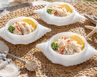 Vintage Milk Glass Crab Dishes Set of 3 Coastal Seafood Bowls White Shell Serving Dishes Beach Cottage Decor MCM