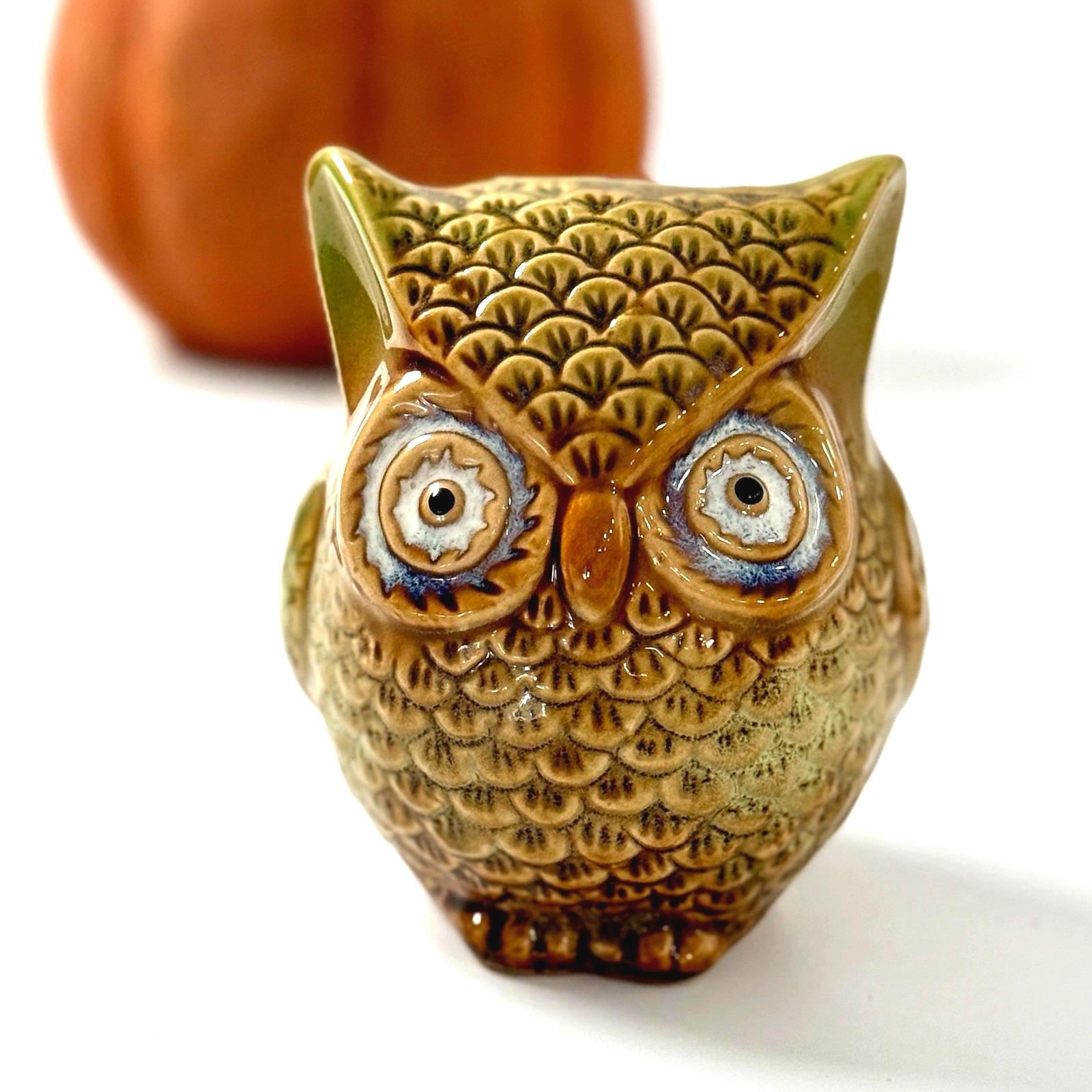 Vintage Owl Figurine MCM 1970s Ceramic Pottery Florida Glazing Fall Decor