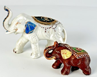 Vintage Ceramic Elephant Figurines Japan Satsuma 1920&#39;s  Lot of 2