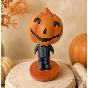 Vintage Halloween Jack O Lantern Pumpkin Spring Bobblehead Figurine 4 Inch Retro Decor