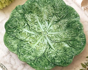 Large Cabbageware Serving Bowl Green Majolica Salad Bowl Vintage Lettuceware 14.5 Inch Italian Style Dish