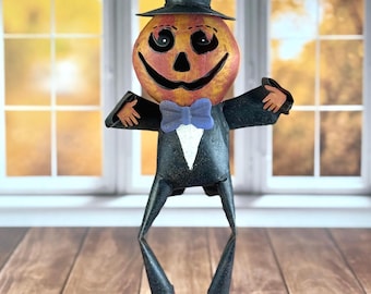 Vintage Tin Jack-O-Lantern: 1990s Halloween Decoration, 15&quot; Tall