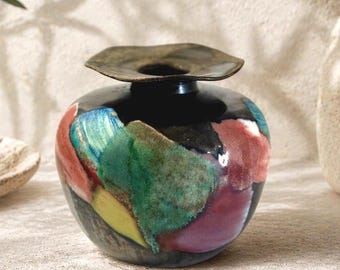 Vintage Studio Pottery Vase Signed, Mid Century Modern Art Pottery, Abstract Ceramic Vase, Handmade Rustic Decor