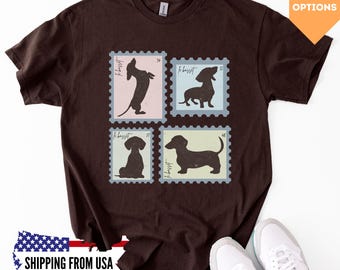 Dachshund T-Shirt, Dachshund Stamp Shirt, Dachshund Lover Gift, Doxie Mom Gift Dog Mom Tee, Vintage Dog T-shirt, Retro Style Teckel Shirt