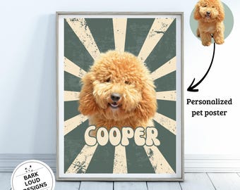 Custom pet portrait from photo, dog retro wall art, dog portrait, cat portrait, pet memorial gift, pet art, custom pet drawing poster