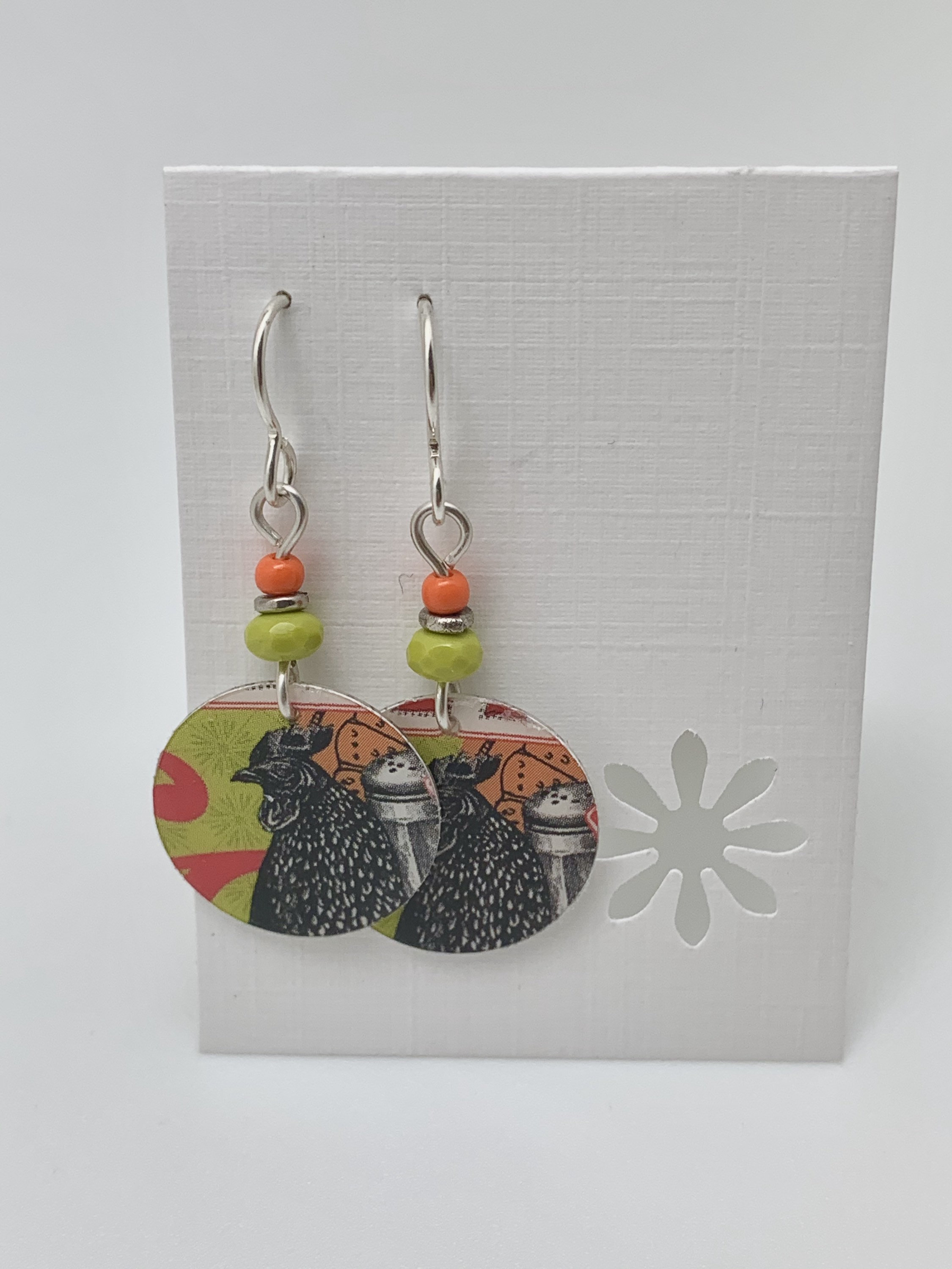 Repurposed Trader Joes gift card earrings with a chicken ...