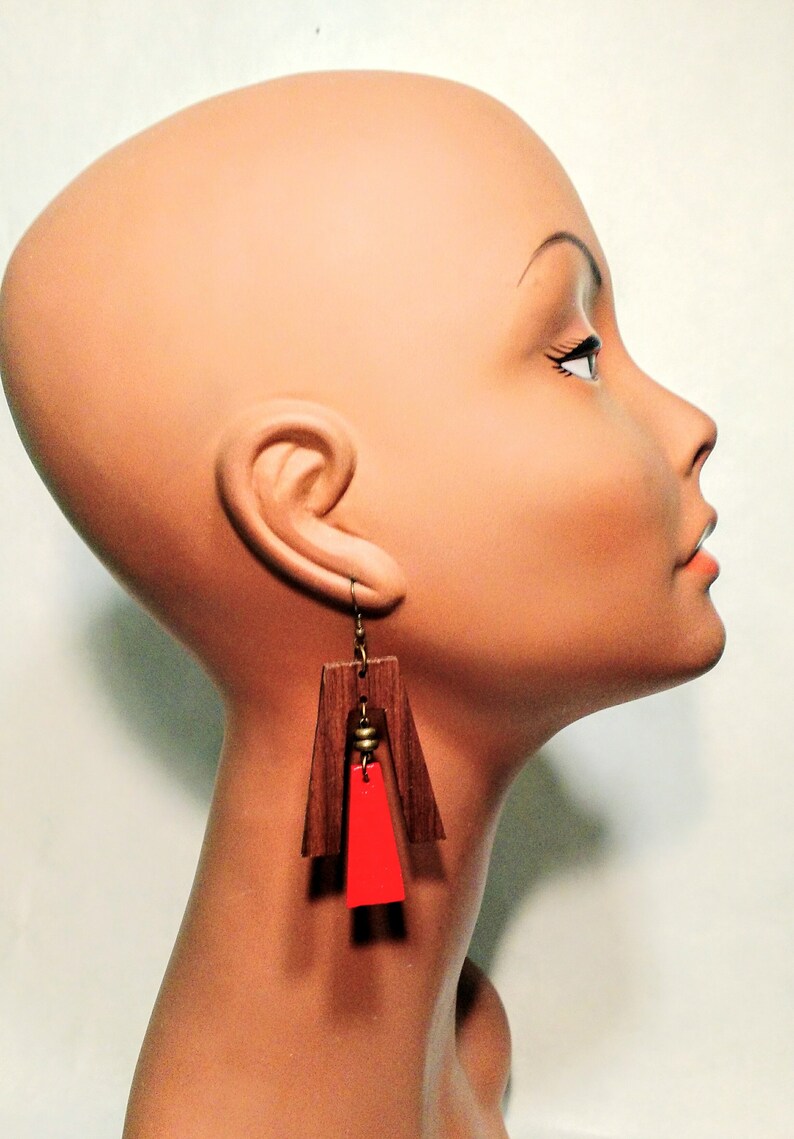 3 in 1 comfortable earrings- mPER413 and red wooden earrings blue handpainted everyday homemade festival earrings Interchangeable orange