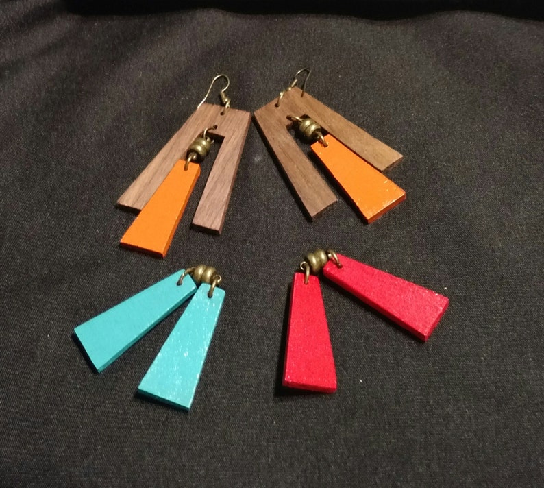 3 in 1 comfortable earrings- mPER413 and red wooden earrings blue handpainted everyday homemade festival earrings Interchangeable orange