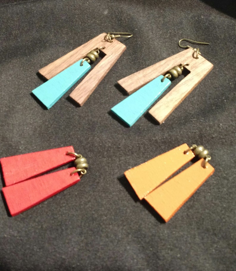 3 in 1 comfortable earrings- mPER413 and red wooden earrings blue handpainted everyday homemade festival earrings Interchangeable orange