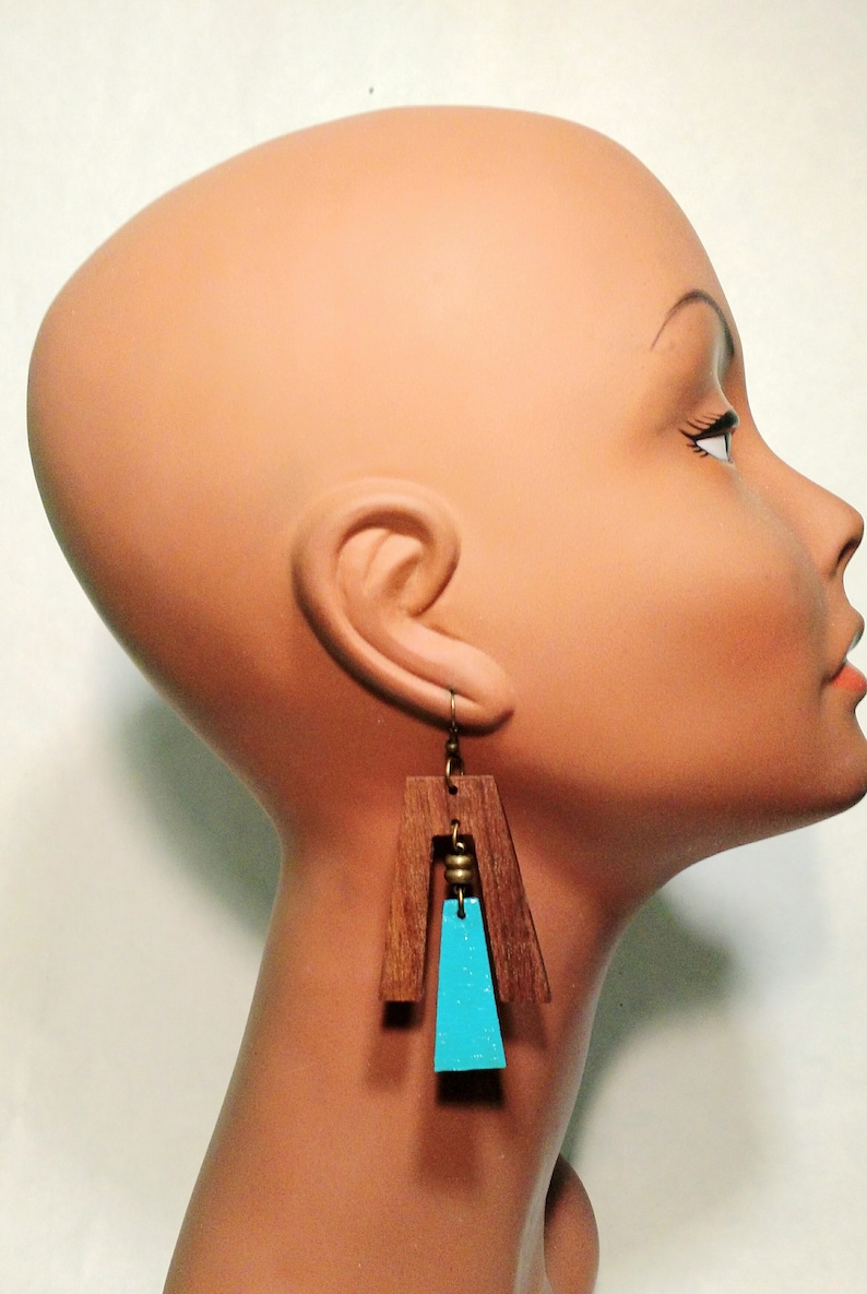 3 in 1 comfortable earrings- mPER413 and red wooden earrings blue handpainted everyday homemade festival earrings Interchangeable orange