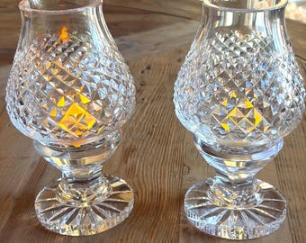 Vintage Waterford Alana Crystal Hurricane Candle Holders | Pair | Christmas Table