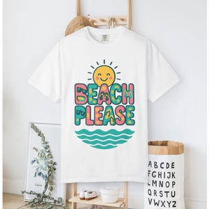Camiseta Comfort Colors Beach Please Pastel | Camiseta fofa de verão com bolhas | Blusa divertida para férias de adolescentes | Estampa de ondas ensolaradas | Estética praiana