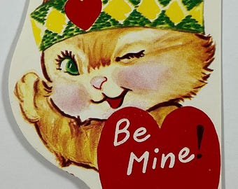 Vintage Cat Kitten Headband Valentines Holiday Greeting Card