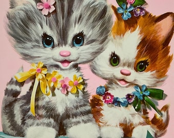 Vintage Coby Kitten Cat Flowers Twice As Nice Thinking Of You Get Well Soon Unused Greeting Card