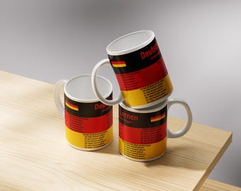 Taza de gramática alemana: Tabla de tiempos verbales con ejemplos - Regalo para aprender idiomas