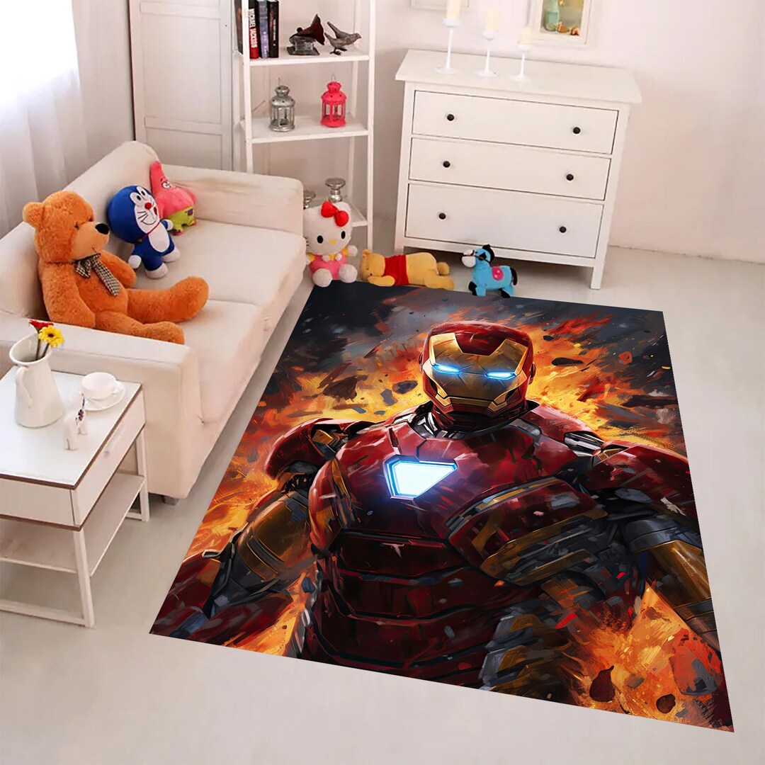Icoon Man Rug Iron Man Rug: Fiery Red Superhero Carpet, Boys Room Decor - Etsy