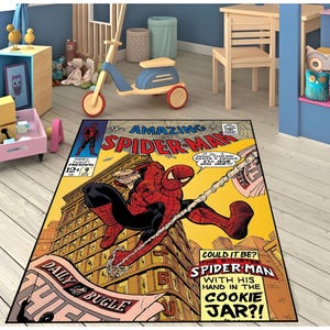 Spiderman, Amazing Spiderman Rug, Amazing Rug, Spiderman Rug, Spider Man Rug, Cartoon Character, Amazing Rug,Yellow Red Rug, Kids Room Rug