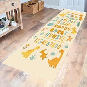 Dinosaur Alphabet Runner Rug – Kids Educational ABC  Number Carpet – Cute Dino Learning Mat for Toddler rugs