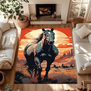 Horse, Horse Rug, Retro Rug, Animal Rug, Horse Carpet,Best Model Horse Rug,For Birthday,Gift For Him,Rugs For Living Room ,Popular Horse Rug