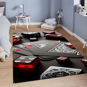 Kasino Teppich,Glücksspiel Teppich,Würfelteppich,Kartenteppich,Pokerspiel Teppich, Wohnzimmer Teppich,Küchenteppich,Kinderzimmer Teppich,Geschenk für Sie,Kreativer Teppich