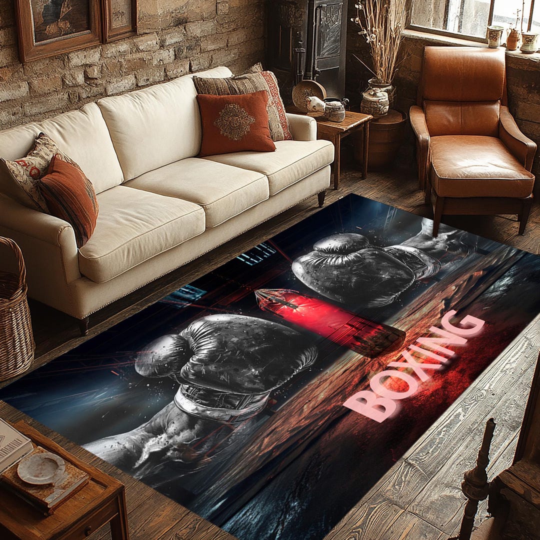 Boxing Gloves Rug: Red Punching Bag Carpet, Gym Room Decor - Etsy