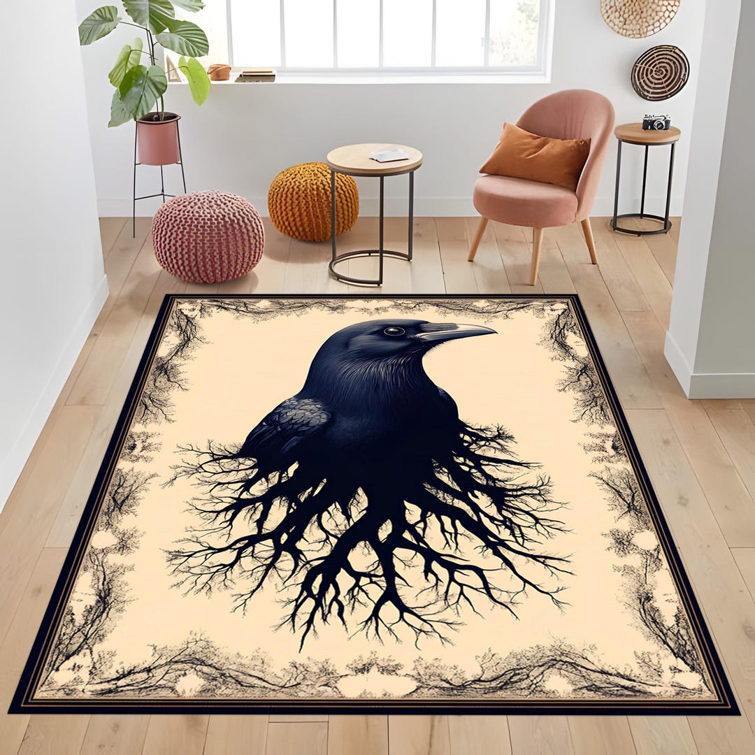 Gothic Crow Area Rug: Raven & Tree Roots, Vintage Style - Etsy