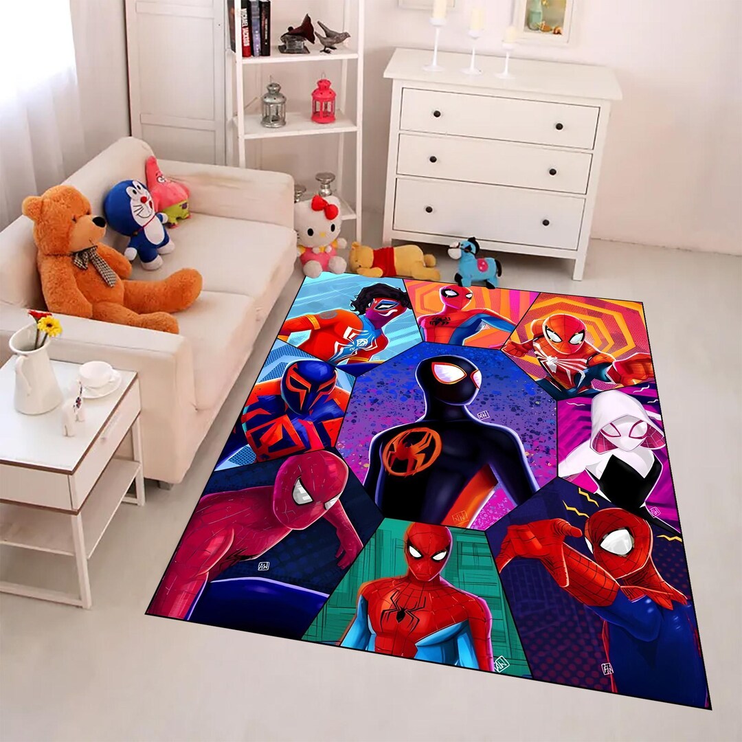 Colorful Superhero Spider-verse Rug for Kids Room – Boys' Bedroom Play ...