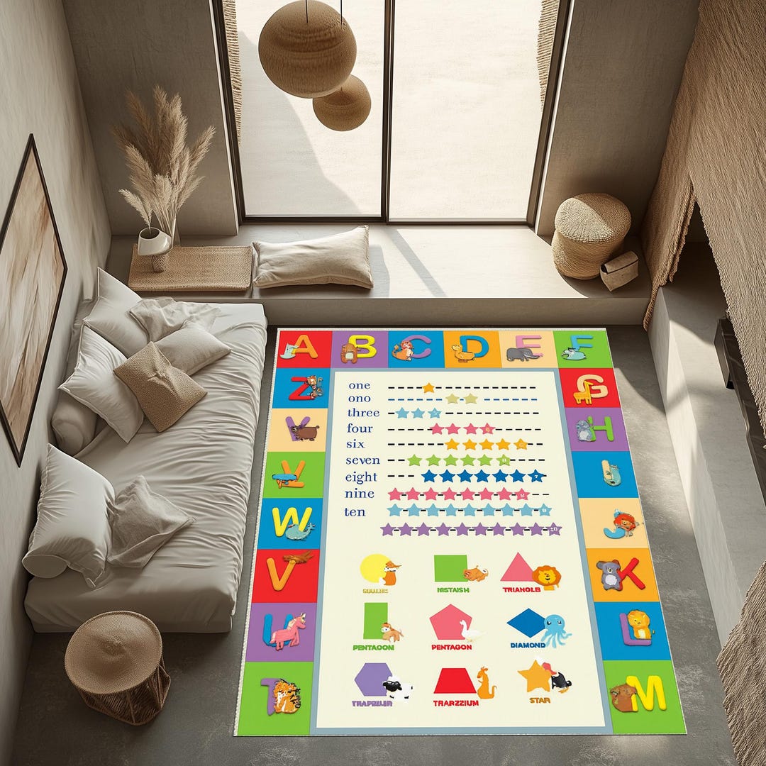 Educational Kids Rug: Alphabet, Numbers & Shapes Learning Carpet - Etsy