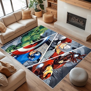 Super Hero Rug, Superhero Living Room Carpet, Superhero Kids Room Rug, Hulk, Iron Man Rug