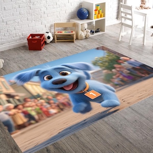 Cute Blue Puppy Cartoon Rug – Happy Dog Character Kids Carpet  Colorful Animal Play Mat for Nursery or Toddler Room – Fun Dog Decor Area Rug