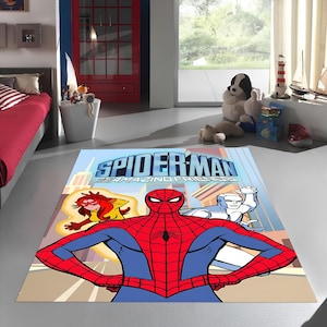 Spiderman, Amazing Spiderman Rug, Amazing Rug, Spiderman Rug, Spider Man Rug, Cartoon Character, Amazing Rug,Yellow Red Rug, Kids Room Rug