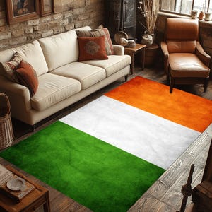 Irish Flag Area Rug – Green, White & Orange Tricolor Carpet for Living Room, St. Patrick’s Day, Irish Pride Home Decor rug