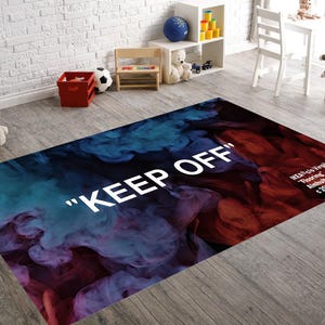 Keep Off,Keep Off Rug,KEEP OFF&quot; Statement Rug Bold Typography Smoke Design Carpet, Modern Streetwear Style Floor Art for Home or Studio  Rug