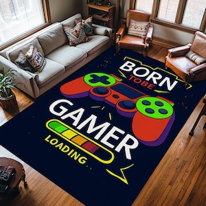 Gamer Room Rug: Colorful Game Controller Design, Kids Playroom Carpet