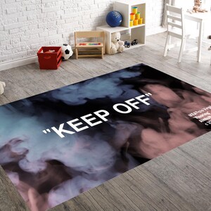 Keep Off Rug,Keep Off,KEEP OFF&quot; Statement Rug Bold Typography Smoke Design Carpet, Modern Streetwear Style Floor Art for Home or Studio  Rug