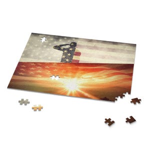 Patriotic Puzzle - 252/500-Piece American Flag Design, Memorial Day Gift, Family Activity, Independence Day Decor, Veteran Tribute