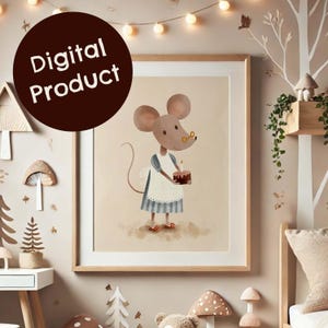 DIGITAL - Mouse with Cake digital print at home cute kids room children's wallart wanddeko interior