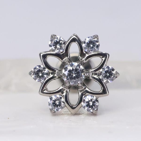 Titanium ASTM F136 (in38) Zirconia Snowflake Internally Threaded 1mm-1.6mm (18ga-14ga) Suitable Conch, Helix, Cartilage, Tragus, Lobe