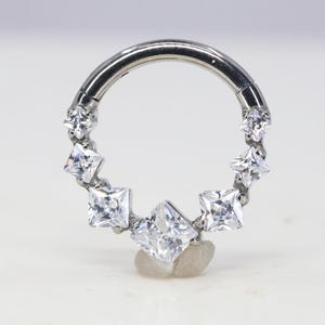 Titanium ASTM F136 (cl183) Zirconia Squares clicker hinged hoop 1.2mm (16ga) Suitable for Daith, Helix, Cartilage, Septum, Rook, Lobe