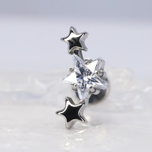 Titanium ASTM F136 (in240) Zirconia Star Internally Threaded Attachment 1mm-1.6mm (18ga-14ga) Conch, Helix, Cartilage, Tragus, lobe