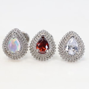 Titanium ASTM F136 (in282) Zirconia, Fire Opal Tear Drop Internally Threaded 1.0mm- 1.6mm (18ga- 14ga) Conch, Helix, Cartilage, Tragus, Lobe