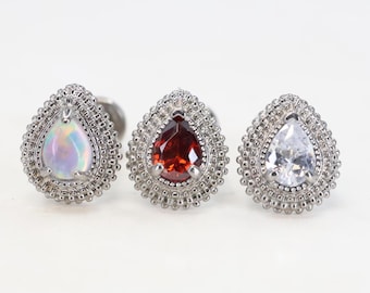 Titane ASTM F136 (pouces 282) Zircone, opale de feu Goutte d'eau avec filetage intérieur 1,0 mm - 1,6 mm (calibre 18-14) Conque, hélice, cartilage, tragus, lobe