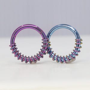 Titanium ASTM F136 (cl127) Anodised Wire Wrapped clicker, hinged hoop 1.2mm (16ga) Suitable for Conch, Cartilage, Septum, Helix, Lobe, Rook