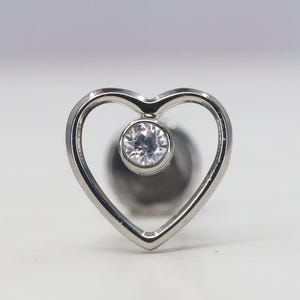 Titanium ASTM F136 (in287) Zirconia Heart Internally Threaded Attachment 1mm-1.6mm (18ga-14ga) Suitable Conch, Helix, Cartilage, Tragus