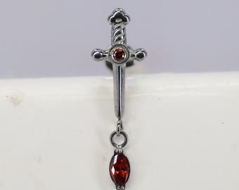 Titanium ASTM F136 (in29) Marquise Dangle Da**er Internally Threaded Attachment 1mm-1.6m (18ga-14ga) Conch, Helix, Cartilage, Tragus, Lobe