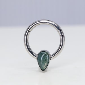 Titanium ASTM F136 (cl141) Moss Agate clicker hinged hoop 1.2mm (16ga) Suitable for Daith, Helix, Cartilage, Septum, Rook, Lobe