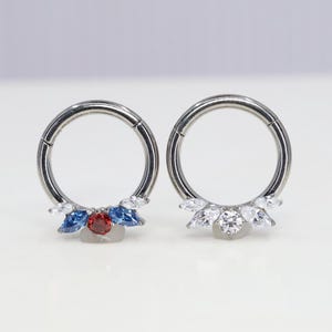 Titanium ASTM F136 (cl11) Marquise Zirconia Clicker, hinged hoop 1.2mm (16ga) Suitable for Conch, Cartilage, Septum, Helix, Lobe, Rook