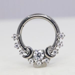 Titanium ASTM F136 (cl25) Moon and Stars Clicker, hinged hoop 1.2mm (16ga) Suitable for Conch, Cartilage, Septum, Helix, Lobe, Rook