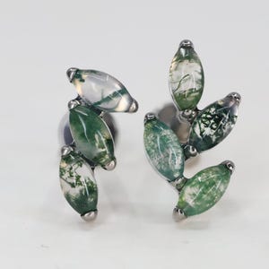 Titanium ASTM F136 (in126) Marquise Moss Agate Internally Threaded 1mm-1.6mm (18ga-14ga) Conch, Helix, Cartilage, Tragus, Flat, Lobe